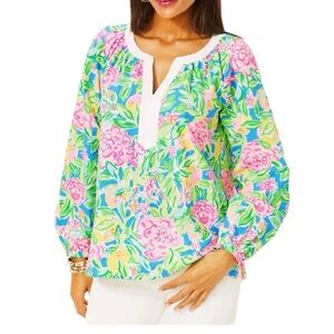 LILLY PULITZER camryn tunic top cotton  pink  blue green oversized size XS NWT